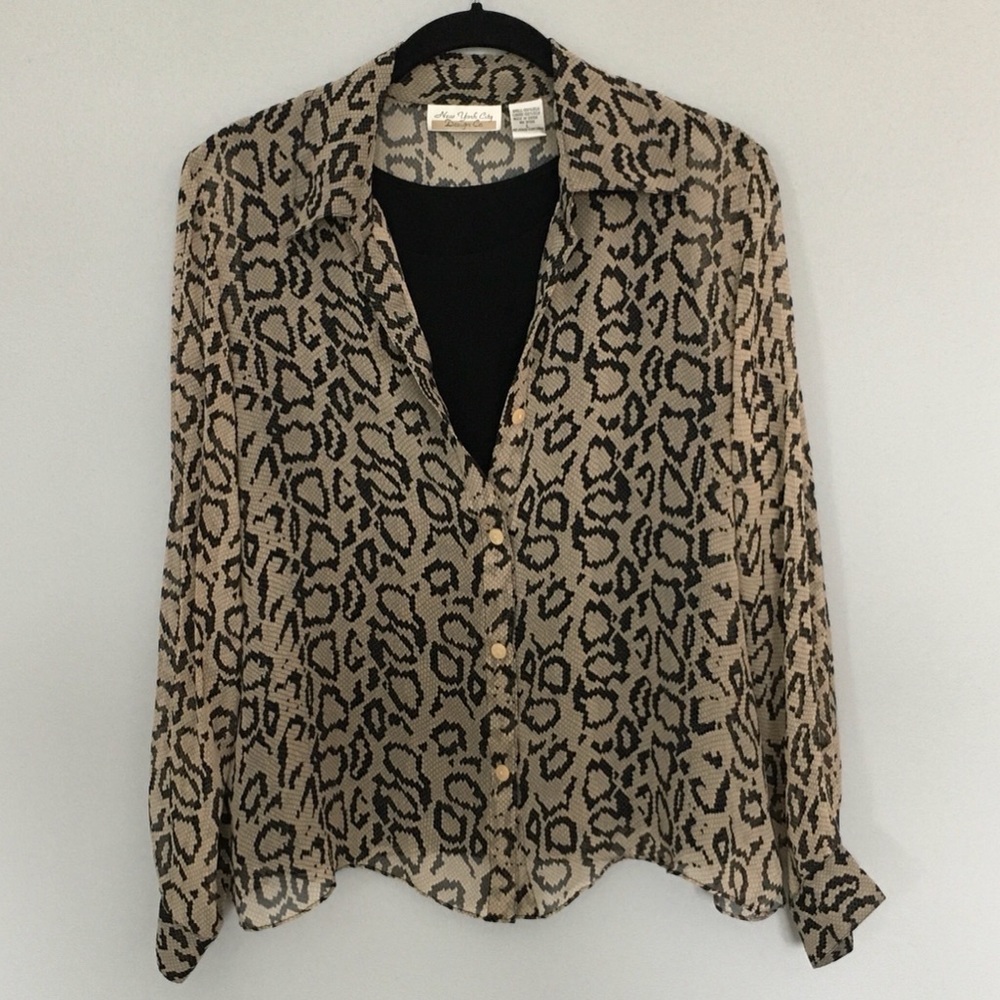 100% Silk Snakeskin Blouse w/Attached Black Tank